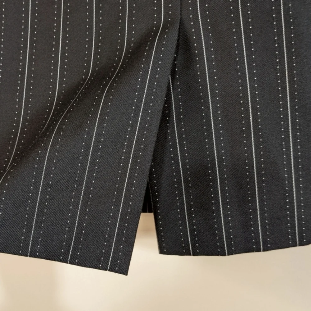 Vintage Escada Black Butterfly Wool Pinstripe Pencil Skirt